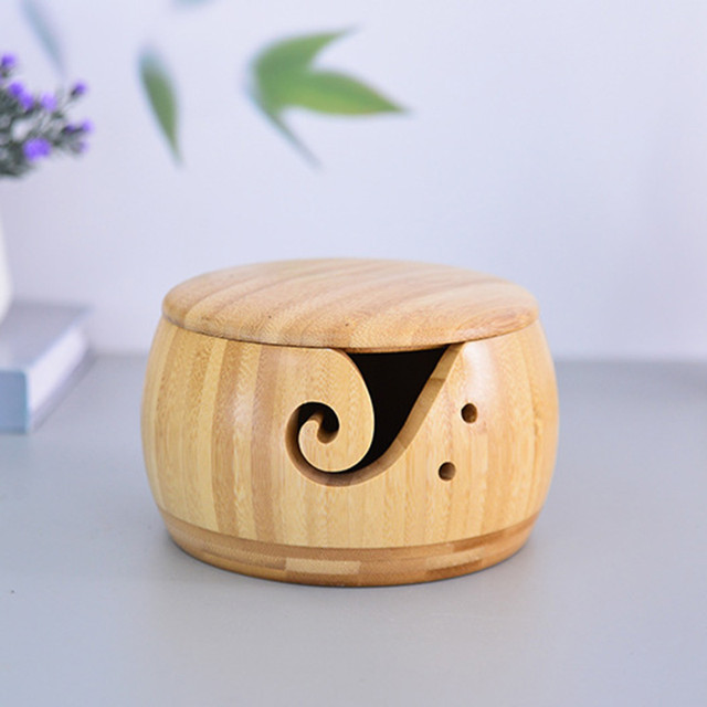 Yarn Bowl with Lid Large Handmade Yarn Holder for Crocheting ,Knitting Bowl  for Knitters with Wooden Crochet Hook - AliExpress